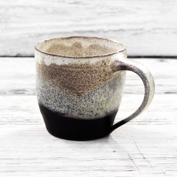 Uneven irregular handmade ceramic mug for coffee, tea lovers. Wabi sabi, modern artisan farmhouse big cup. Natural, organic pottery