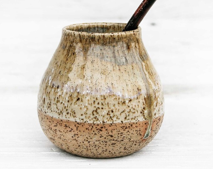 Handmade Pottery Calabash Gourd. Artisan Stoneware Cup to Drink Yerba