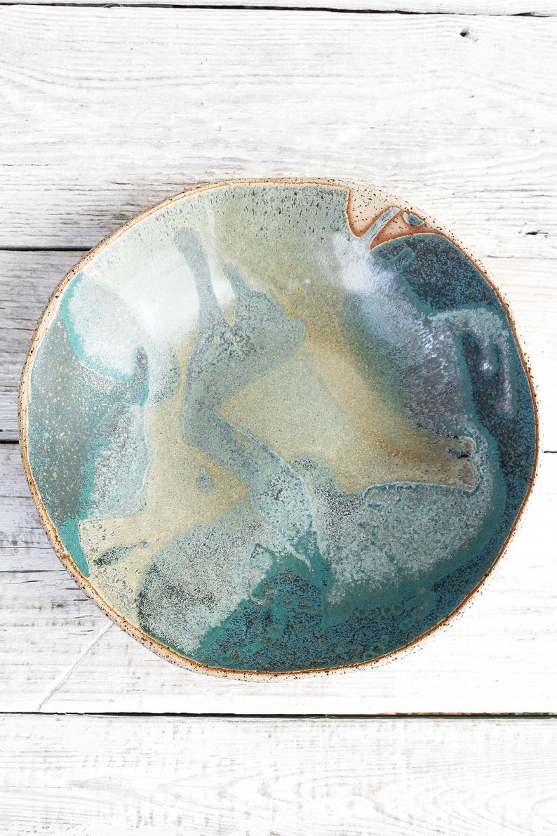 Large 12/32cm rustic decorative ceramic bowl handmade. Extra big serving, salad, snack bowl Farmhouse, cottagecore pottery centerpiece image 4