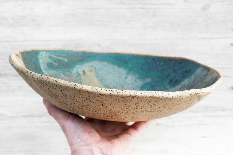 Large 12/32cm rustic decorative ceramic bowl handmade. Extra big serving, salad, snack bowl Farmhouse, cottagecore pottery centerpiece image 8