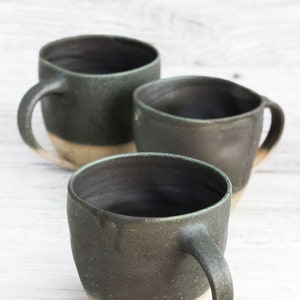 10oz/300ml handmade ceramic mug, big cup. Asymmetrical dark forest green artisan drinkware. Wheel thrown pottery. Unique handcrafted vessel image 7