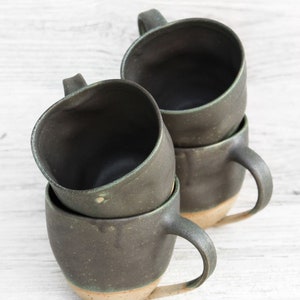 10oz/300ml handmade ceramic mug, big cup. Asymmetrical dark forest green artisan drinkware. Wheel thrown pottery. Unique handcrafted vessel image 9