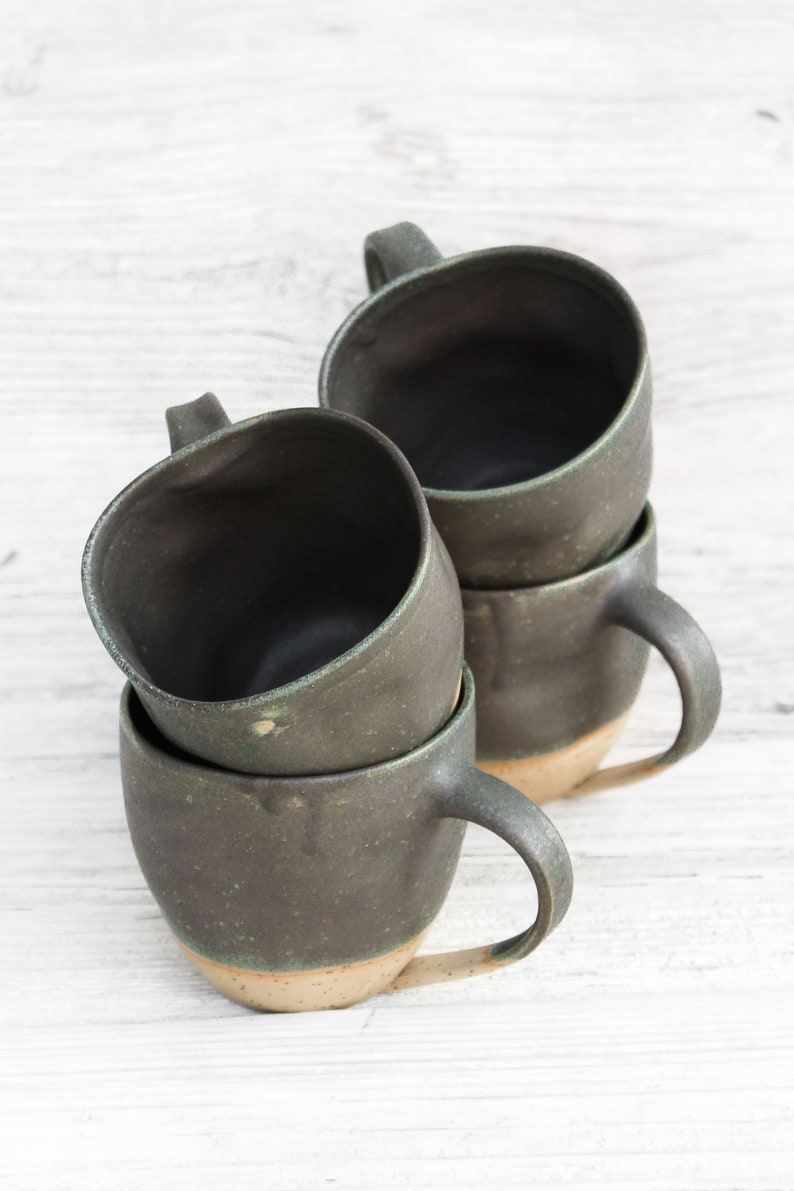 10oz/300ml handmade ceramic mug, big cup. Asymmetrical dark forest green artisan drinkware. Wheel thrown pottery. Unique handcrafted vessel image 9