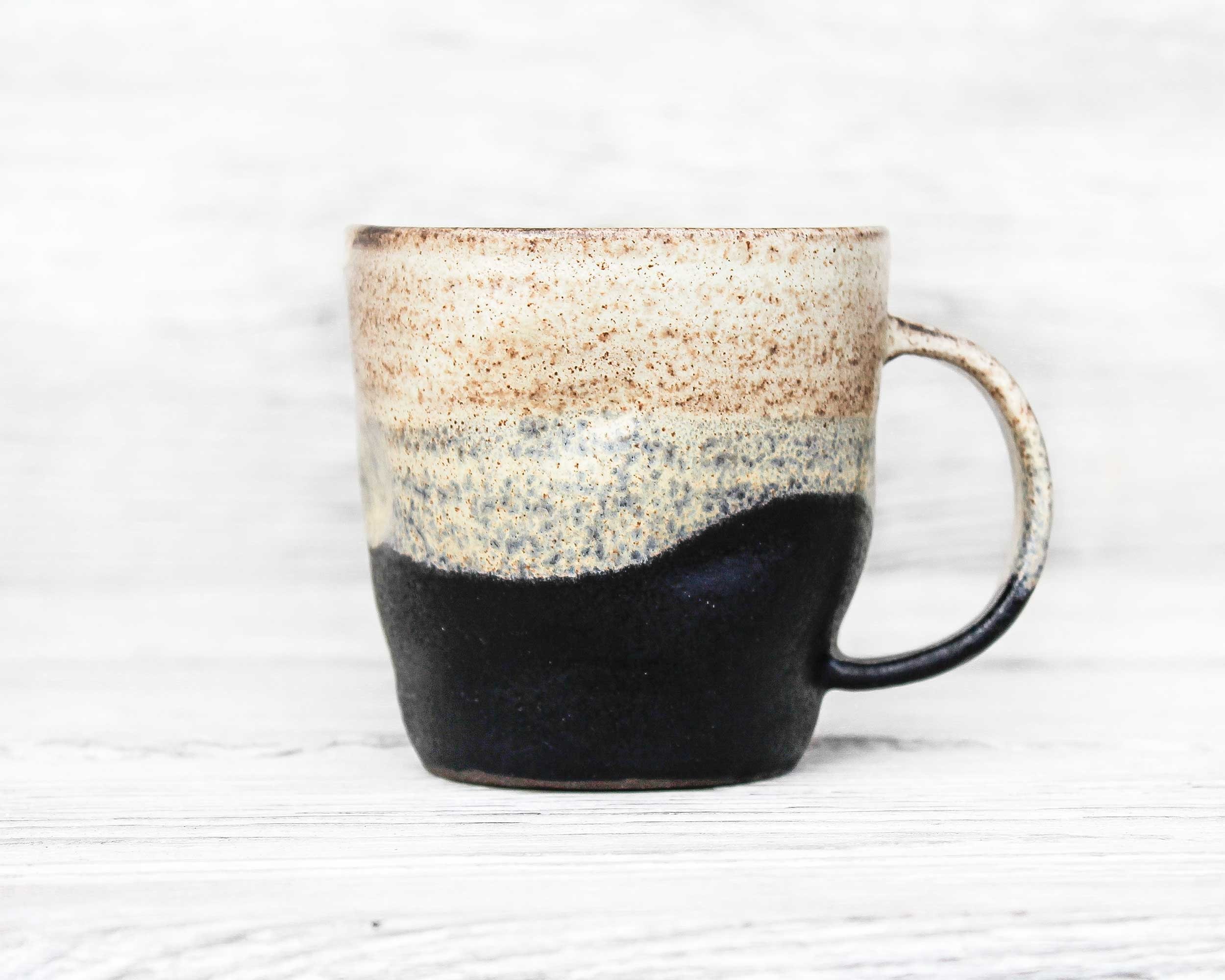 Unique shaped pottery mug for coffee or tea lovers. Black Etsy