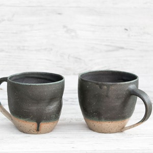 10oz/300ml handmade ceramic mug, big cup. Asymmetrical dark forest green artisan drinkware. Wheel thrown pottery. Unique handcrafted vessel image 10