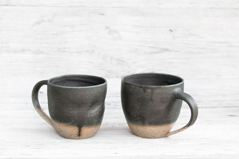 10oz/300ml handmade ceramic mug, big cup. Asymmetrical dark forest green artisan drinkware. Wheel thrown pottery. Unique handcrafted vessel image 10