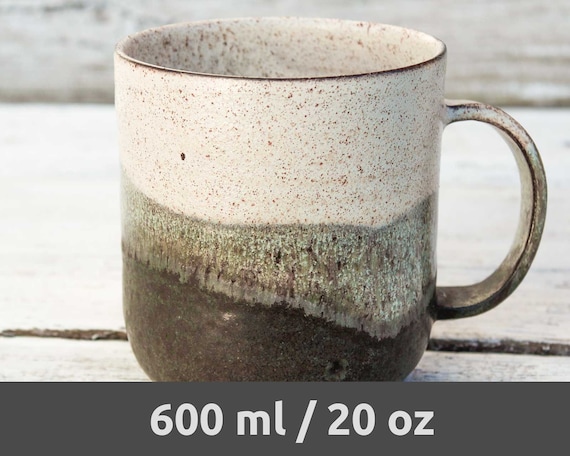 Extra Large Handmade Ceramic Coffee Mug Green Beige Made To Etsy