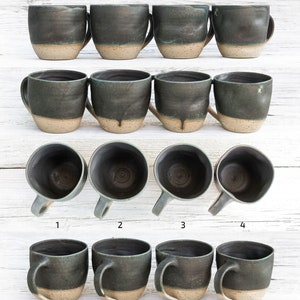 10oz/300ml handmade ceramic mug, big cup. Asymmetrical dark forest green artisan drinkware. Wheel thrown pottery. Unique handcrafted vessel image 2