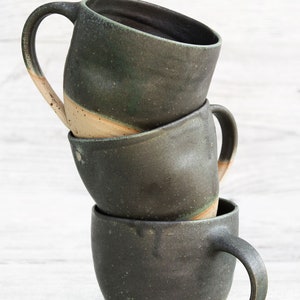 10oz/300ml handmade ceramic mug, big cup. Asymmetrical dark forest green artisan drinkware. Wheel thrown pottery. Unique handcrafted vessel image 8