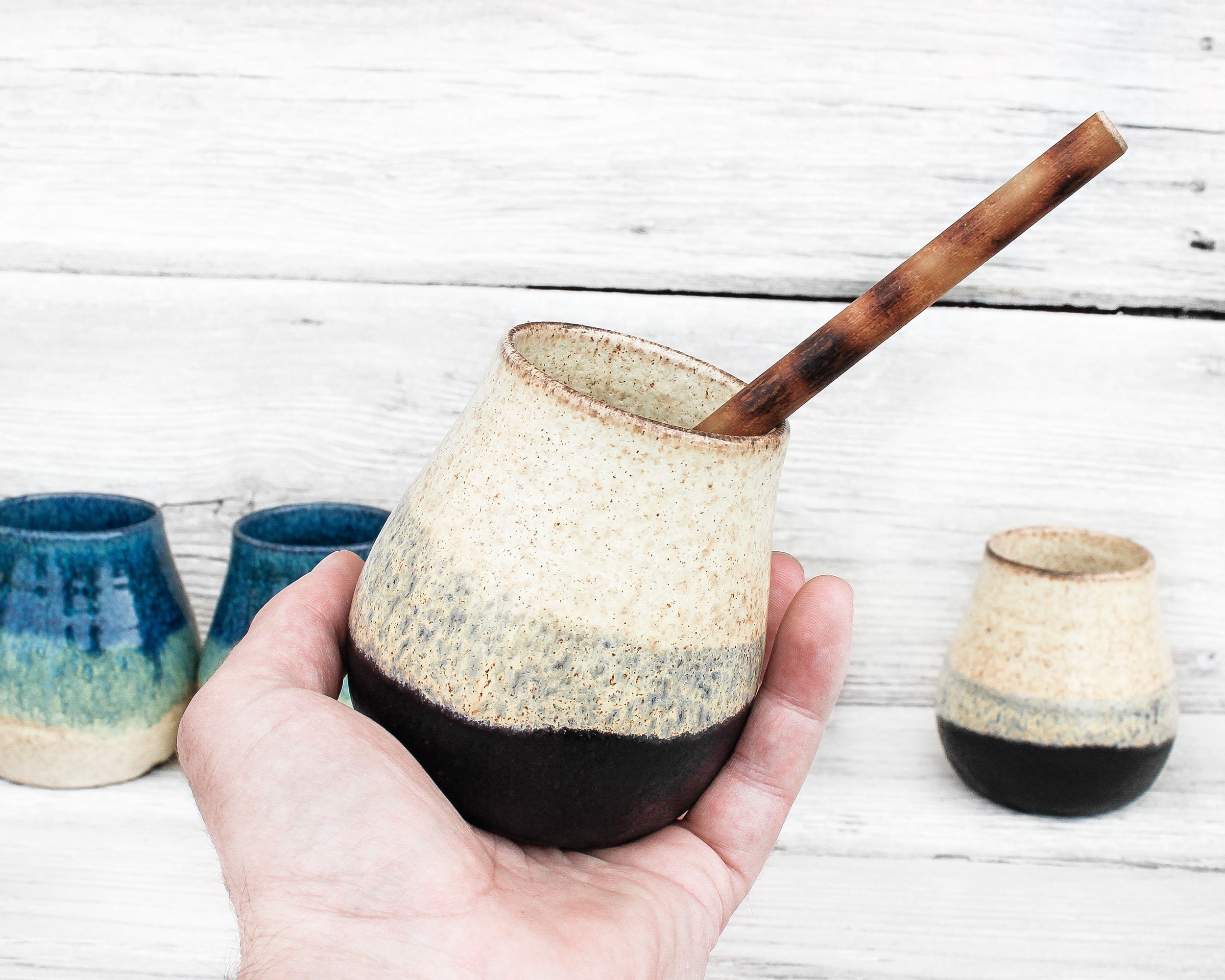 Handmade pottery mate calabash gourd Wheel thrown artisan Etsy