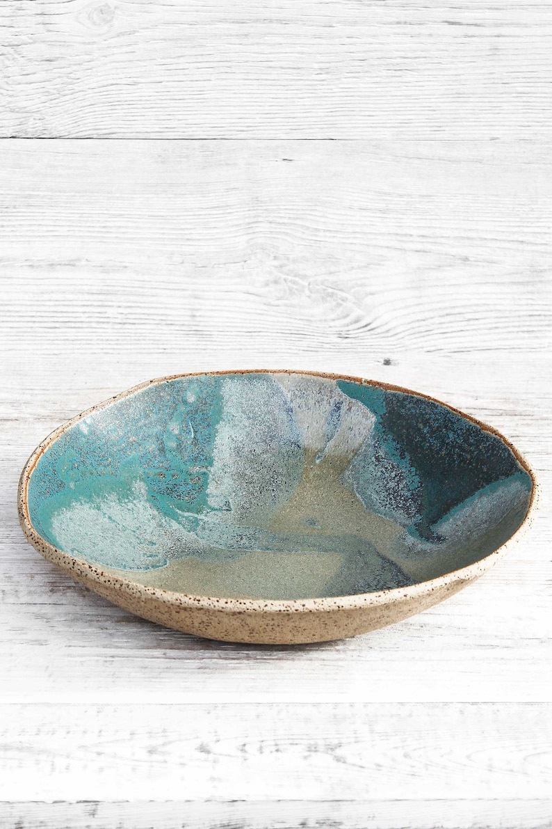 Big 12in/32cm diameter, rustic decorative serving stoneware ceramic bowl handmade. Large salad snack bowl. Modern farmhouse fruit, popcorn bowl