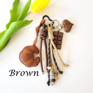 Bag Charms for Purse Combo - Leather Croissant / Heart / Knotted Ropes / Chocolate