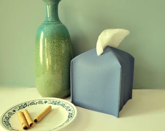 Tissue Box Cover Square Premium Vegan Leather with Bottom Strap