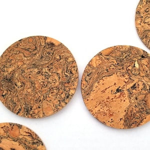 Set of 6 Natural Cork Drink Coasters 4" ( Round - 5 mm Thick ) Water Repellent Eco-friendly - Brown - Farmhouse Gifts