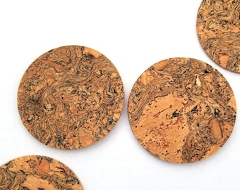 Set of 6 Natural Cork Drink Coasters 4" ( Round - 5 mm Thick ) Water Repellent Eco-friendly - Brown - Farmhouse Gifts