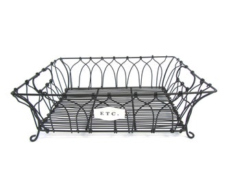 French Country Storage Basket Tray Organizer Catch All - Handmade Black - Spa Towel Holder