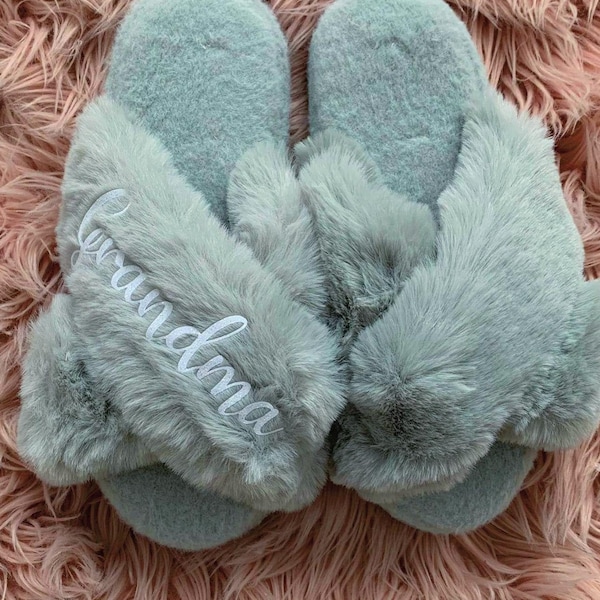Custom Slippers | Personalized Fuzzy Flippers | Criss Cross Slippers | Bride Slippers | Mothers Day Bridesmaid Gift Ideas | Gifts for Her