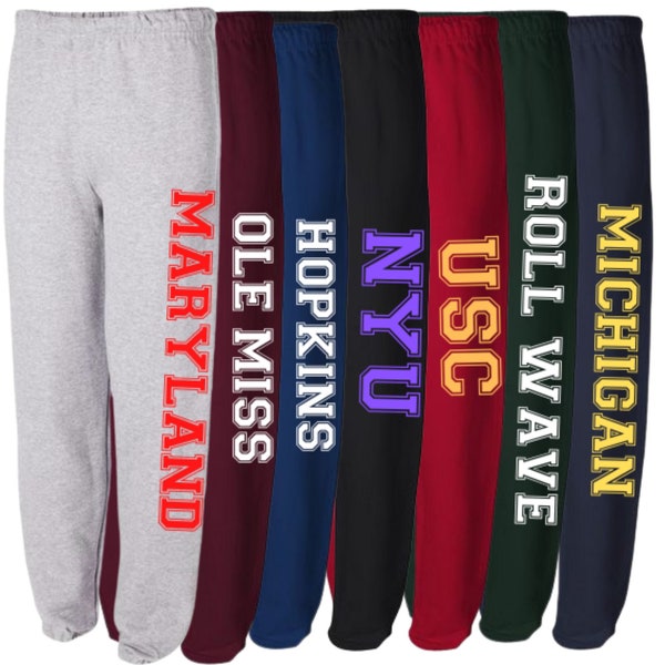 Custom College Sweatpants | College Apparel | College Gear | Varsity Sweats | Custom College Gifts | College Bed | College Acceptance