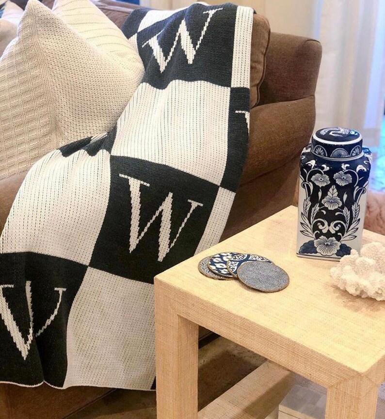 Initial Block Throw Blanket Nursery Blanket Sofa Throw Etsy