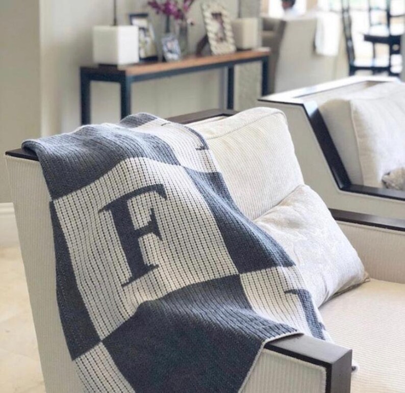 Initial Block Throw Blanket Nursery Blanket Sofa Throw Etsy