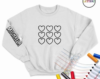 Custom Hearts Coloring Shirts Sweatshirt Love Kids Birthday Party Favors Personalized Name Coloring Book Holiday Gift Party Idea