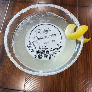Quinceanera Edible Drink Toppers, Customizable Drink Toppers, Floral Drink Toppers, Rose Drink Toppers, Cocktail Drink Toppers, Wafer Paper