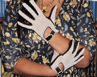 Women's Luxury Driving Gloves | Pure Aniline Leather & Hand-Knit Crochet | Vintage Style Snap Button (SCO2020)