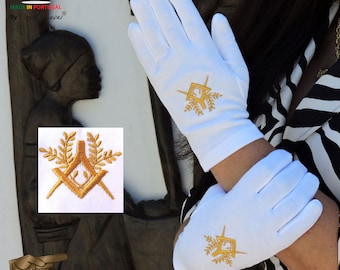 100% Cotton Masonic Gloves | Square and Compass Embroidery | White or Gold (SALGMACON2020)