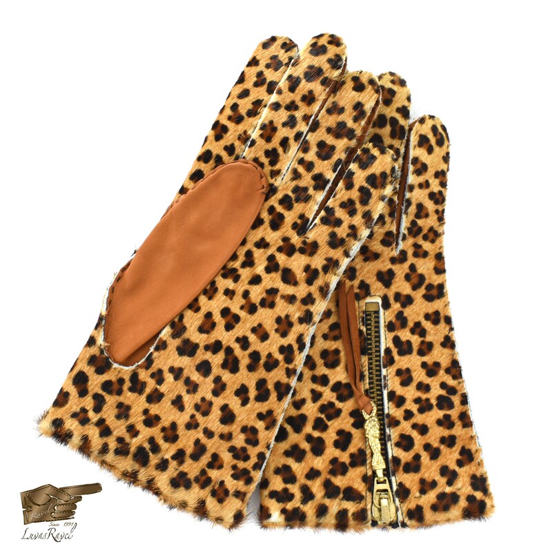 Leslie/_2021 Ladies Leather Gloves with Printed Pony Hair leather