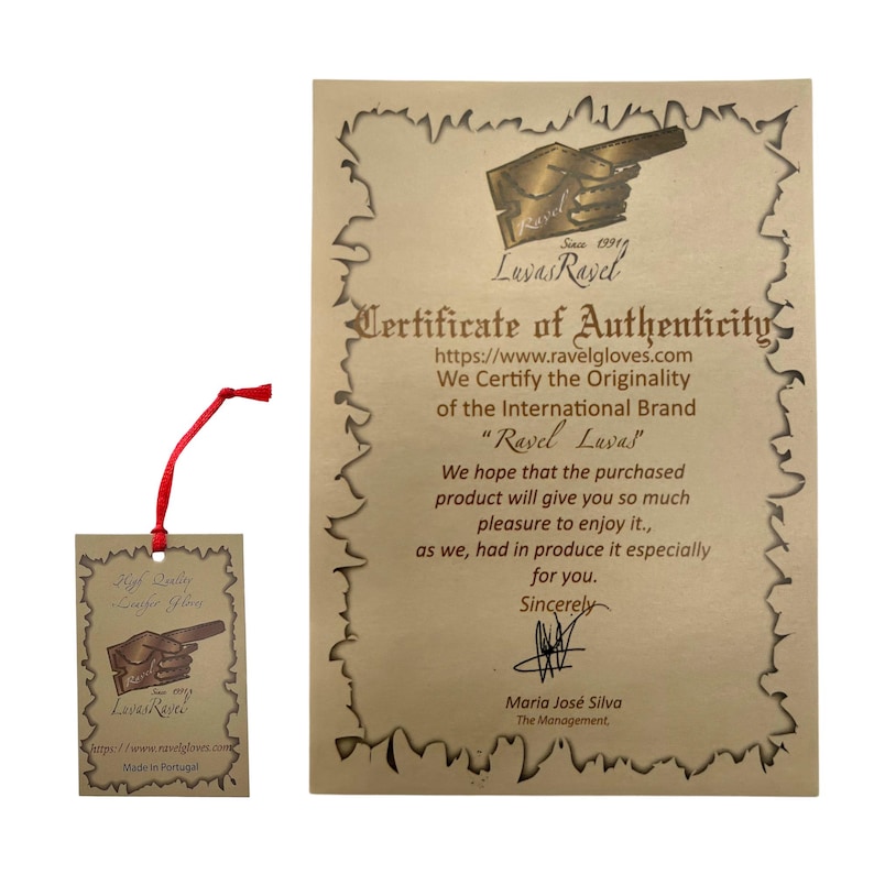 Ravel Gloves Label and Certificate