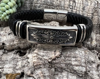 Men Leather Braided Bracelet with magnetic clasp (Bracelet_22023)