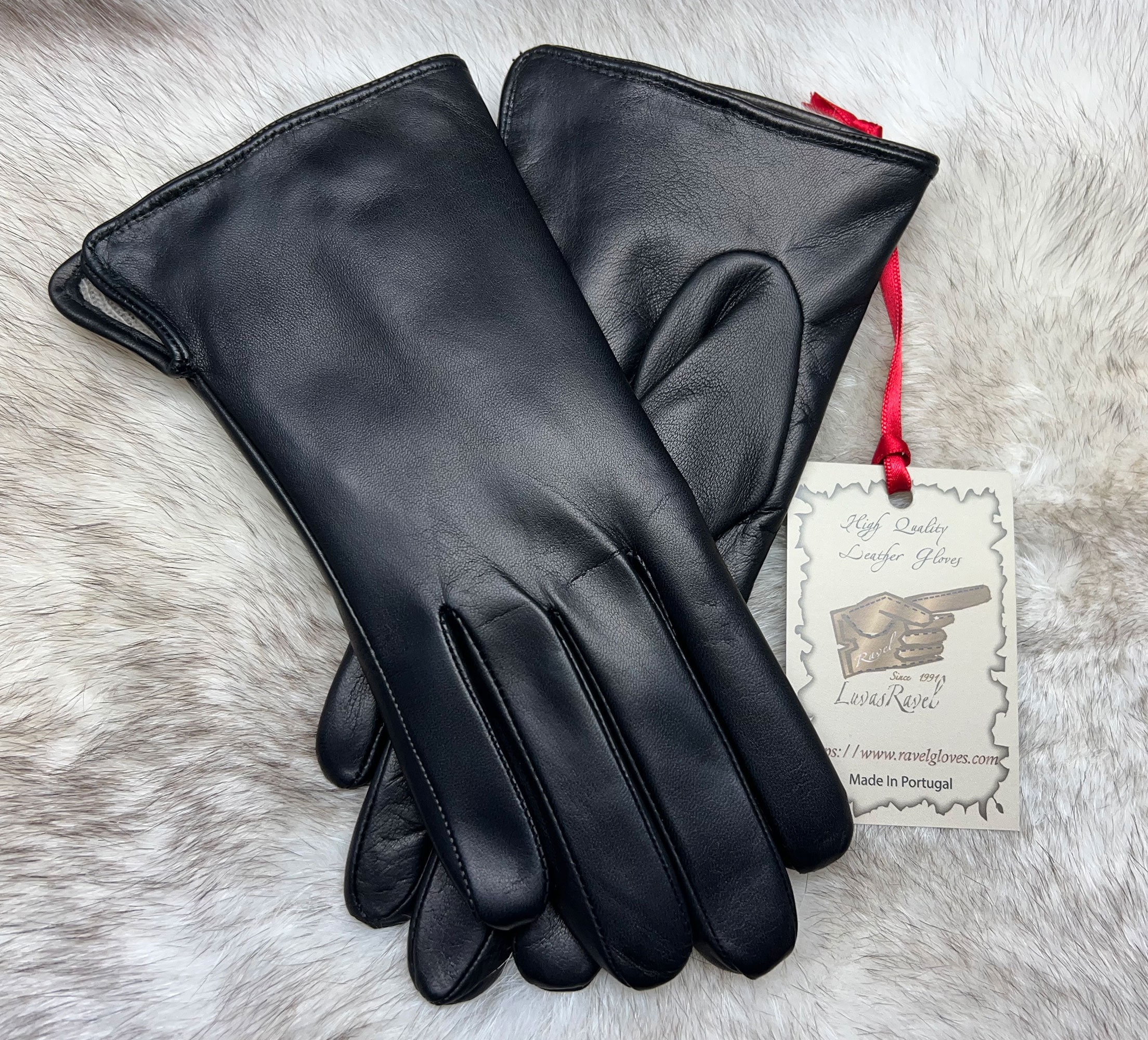 Vegan Leather Woven Gloves - Black
