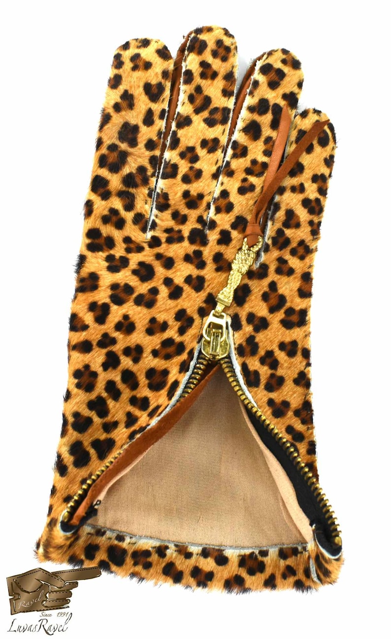 Leslie/_2021 Ladies Leather Gloves with Printed Pony Hair leather