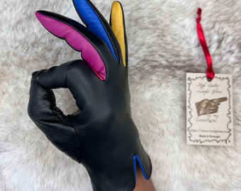 Guantes de cuero multicolor para mujer (Beverly)