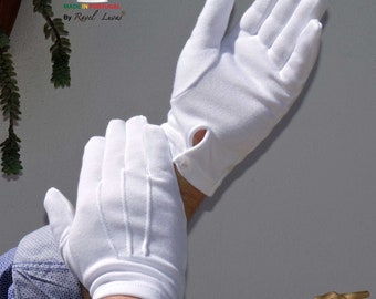 Guantes de algodón blanco / Ceremonia formal, eventos de gala, puño con botón, Hecho en Portugal (SALG)