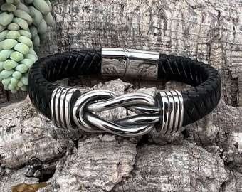 Men Leather Braided Bracelet with magnetic clasp (Bracelet_52023)