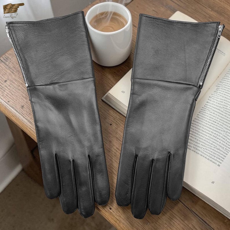Motorcycle black leather gloves