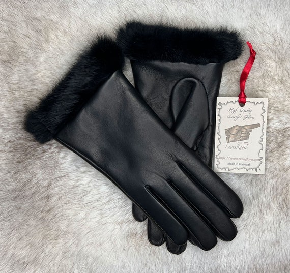 Women Italian Leather Gloves | Wool Lined, Rabbit Fur Cuff, Winter Warmth  (S192015) - Etsy