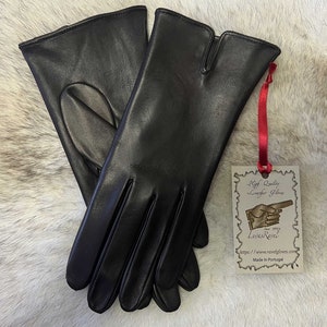 Women's Leather Gloves, Italian Lambskin, Unlined, Top-Hand Vent, Black, Brown, Camel, Made Portugal  (S0)