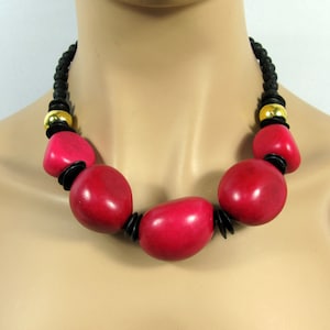 Green, pink, gray or colorful statement necklace, very large tagua beads combined with lava and ceramic.