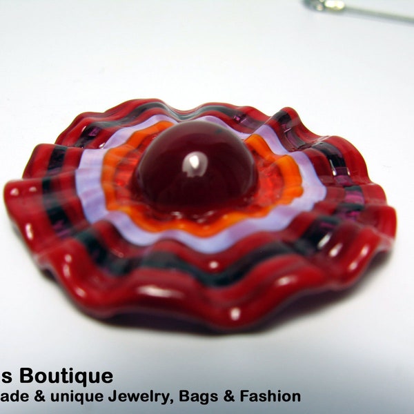 A large red orange ring top, change top, change top, lampwork, handmade