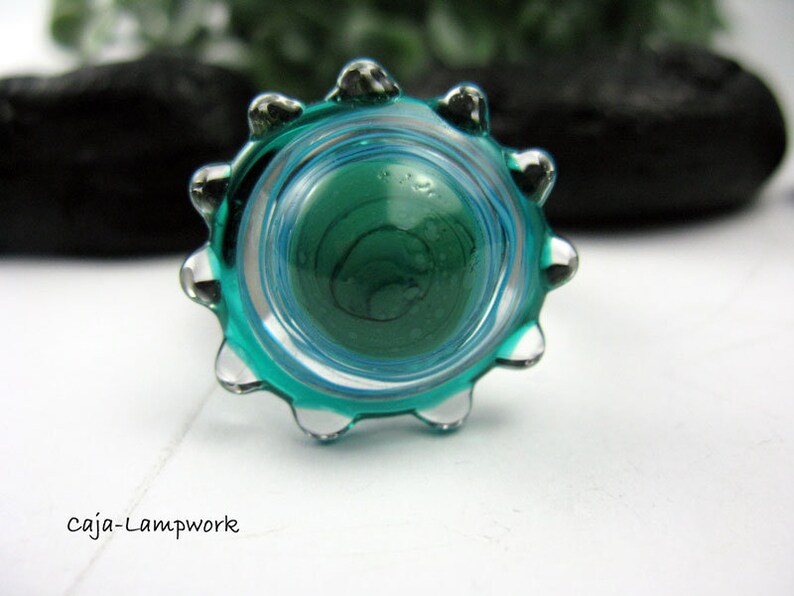 lampwork top about 25 mm changeable top Turquoise green glass top handmade top for screw thread