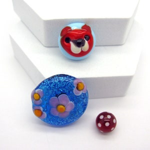 Set of three glass tops, interchangeable ring tops, 3 pieces, lampwork interchangeable attachments with M2.5 screw thread, handmade, interchangeable jewelry