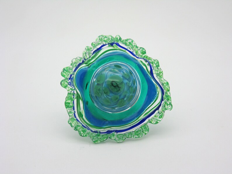 exceptional ring top for necklace changing top about 50 mm Large glass top handmade blue-turquoise-transparent lampwork very large