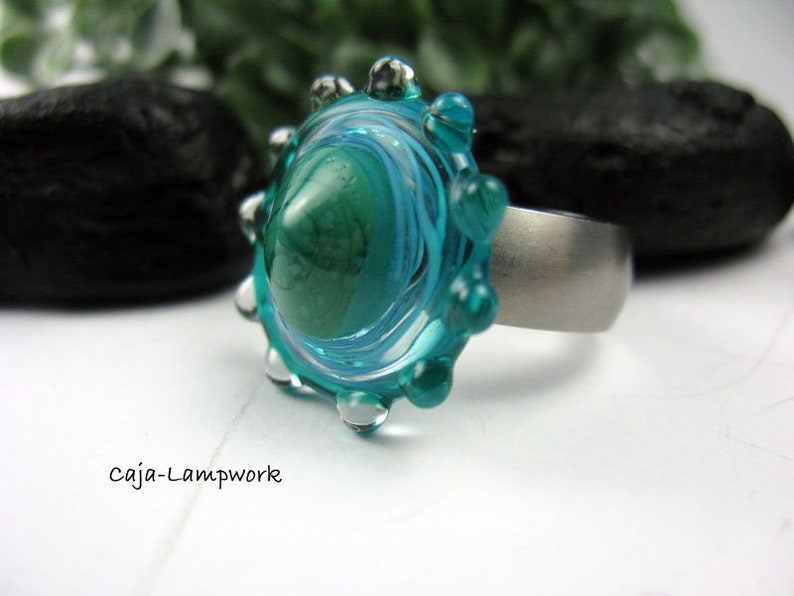 lampwork top about 25 mm changeable top Turquoise green glass top handmade top for screw thread