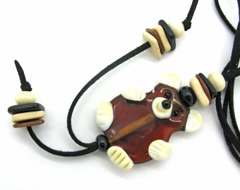 Long glass bear necklace, teddy bear necklace, Murano glass teddy bear necklace, lampwork bear necklace