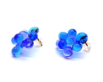 Small turquoise blue transparent drop stud earrings, handmade, worked on surgical steel