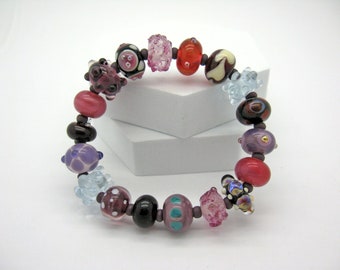 Lilac, purple, dusty pink glass bead bracelet, lampwork bead bracelet