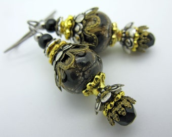 Brown lampwork earrings, hypoallergenic titanium ear hooks, very light earrings