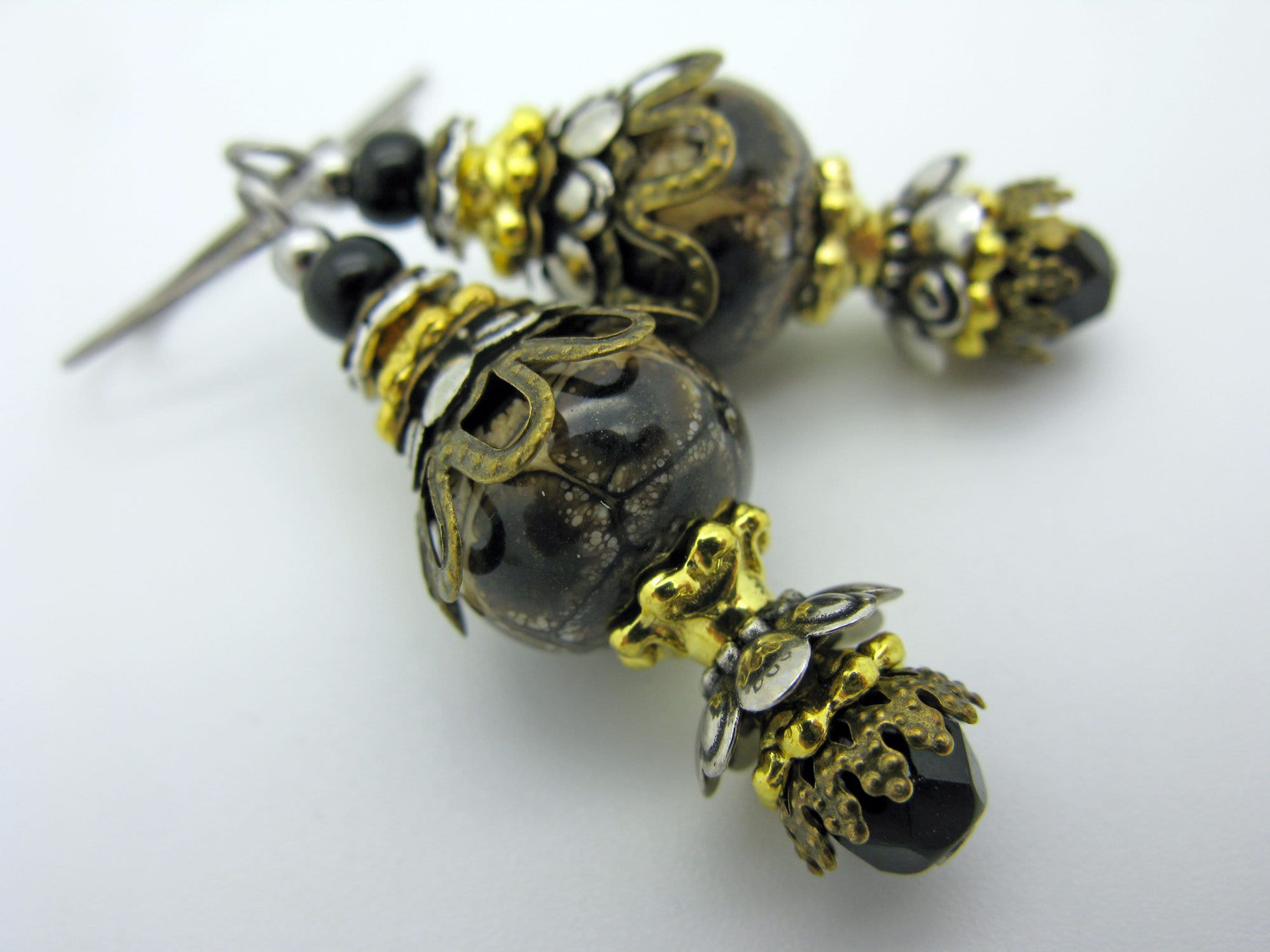 Brown lampwork earrings, hypoallergenic titanium ear hooks, very light earrings